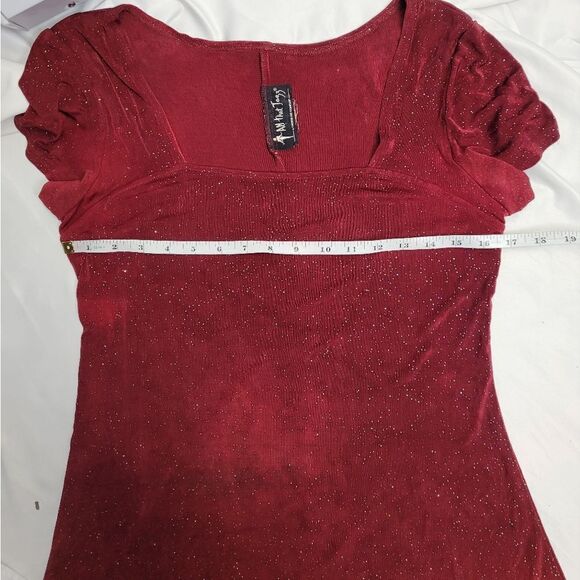 VINTAGE 90s red sparkle All That Jazz square neck stretch swing dress M‎ - Picture 8 of 10